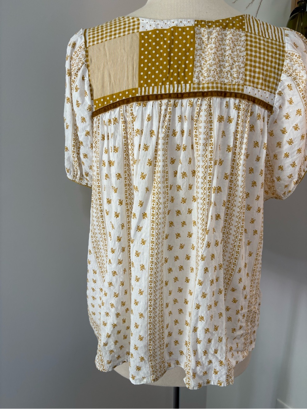 Patchwork Square-Neck Peasant Top - Picture 7 of 12